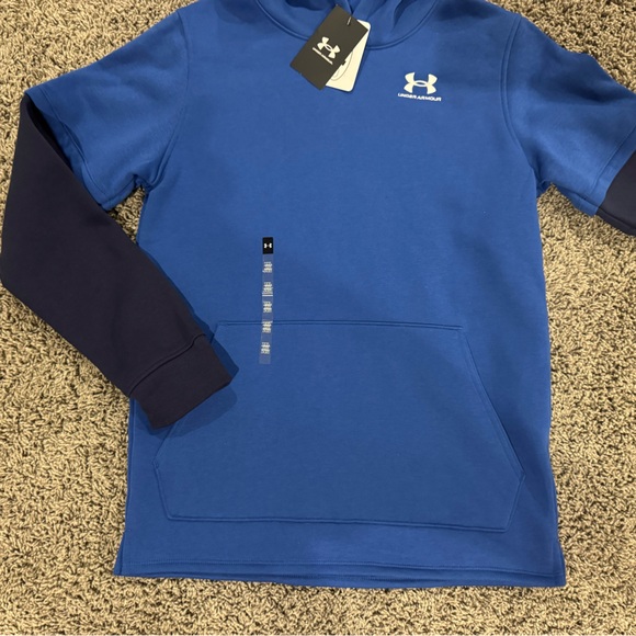 Boys Under Armour Royal Blue Hoodie with Navy Sleeves, size XL - Picture 3 of 8